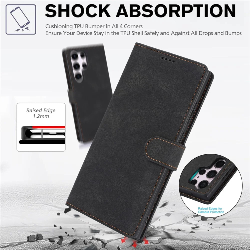 For Samsung Galaxy S25 Ultra Case PU Leather Phone Cover with Wallet Stand View - Black - 6