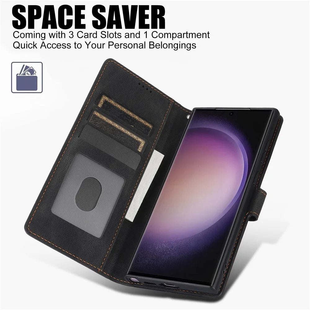 For Samsung Galaxy S25 Ultra Case PU Leather Phone Cover with Wallet Stand View - Black - 7