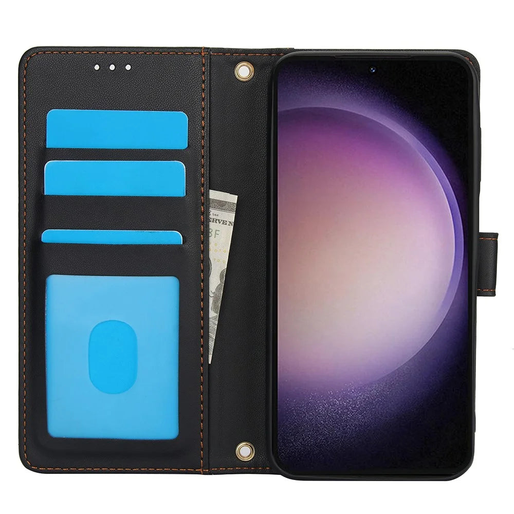 SY-003 For Samsung Galaxy S25+ Case PU Leather Stand View Phone Wallet Cover with Hand Strap - Black - 2