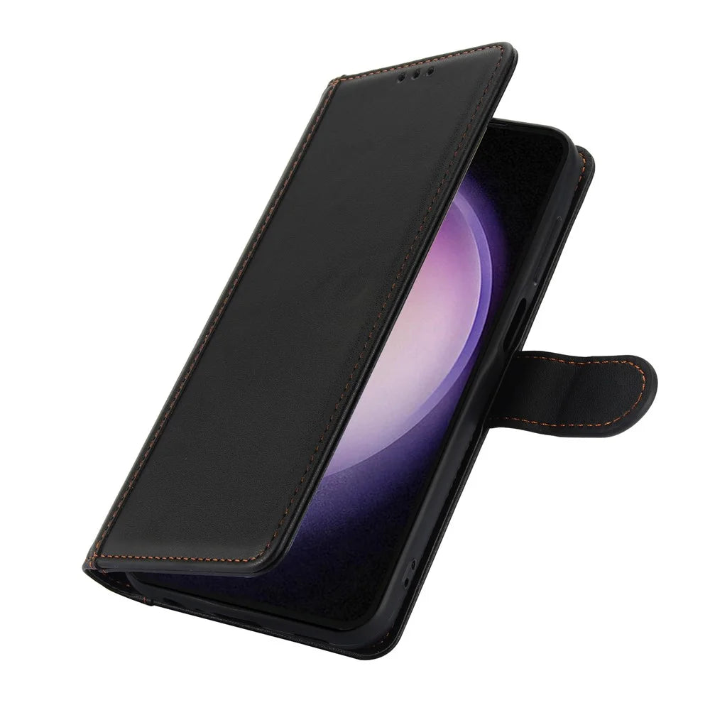 SY-003 For Samsung Galaxy S25+ Case PU Leather Stand View Phone Wallet Cover with Hand Strap - Black - 5