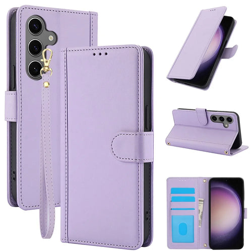 SY-003 For Samsung Galaxy S25 Case PU Leather Stand View Phone Wallet Cover with Hand Strap - Purple - 1