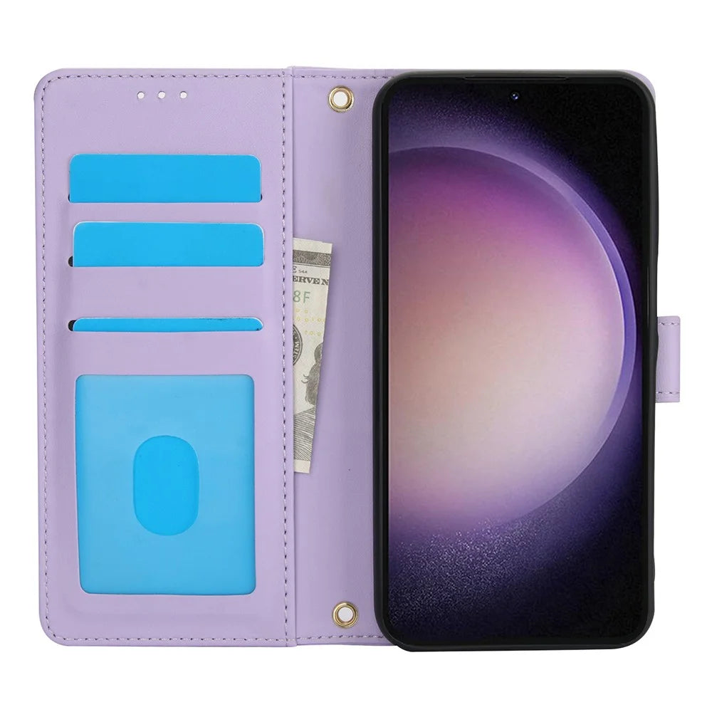 SY-003 For Samsung Galaxy S25 Case PU Leather Stand View Phone Wallet Cover with Hand Strap - Purple - 2