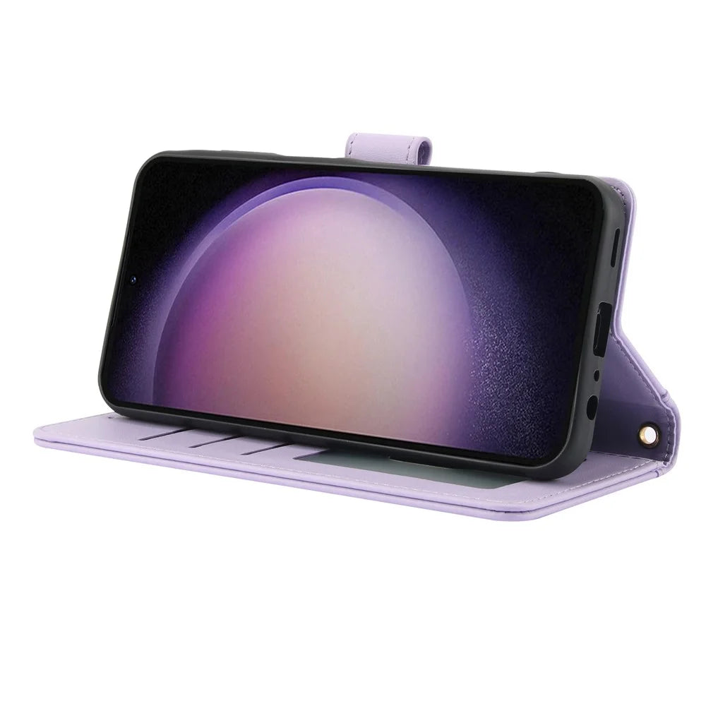SY-003 For Samsung Galaxy S25 Case PU Leather Stand View Phone Wallet Cover with Hand Strap - Purple - 3