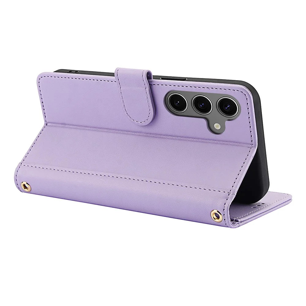 SY-003 For Samsung Galaxy S25 Case PU Leather Stand View Phone Wallet Cover with Hand Strap - Purple - 4