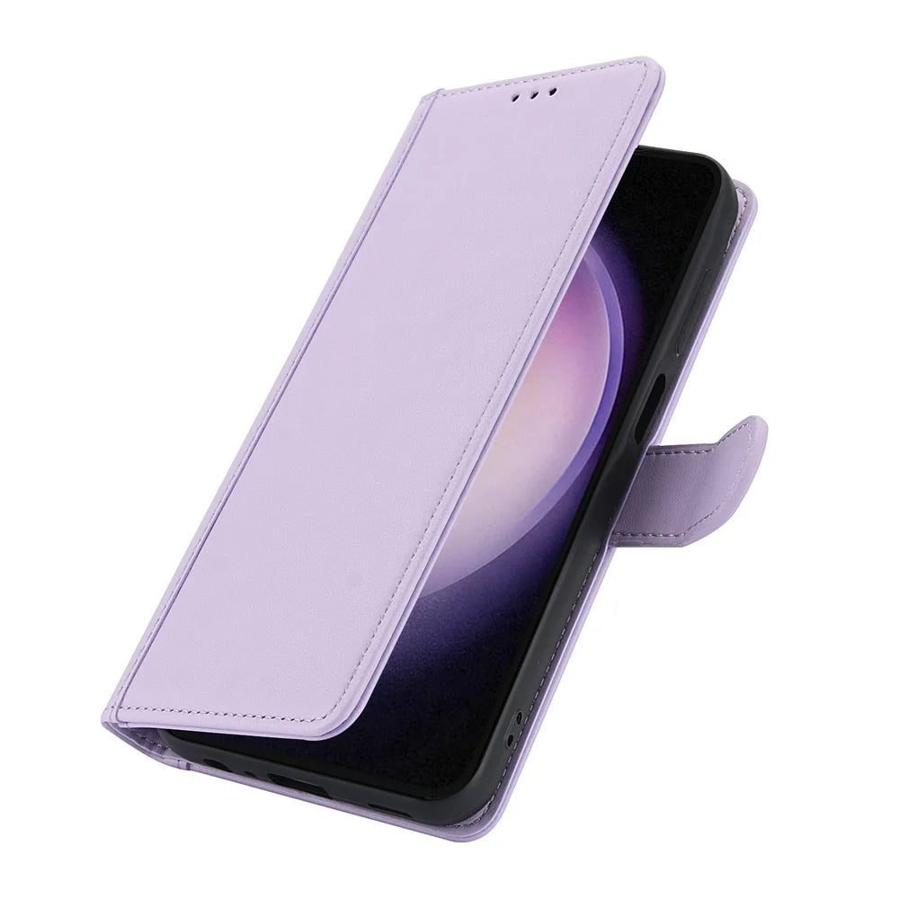 SY-003 For Samsung Galaxy S25 Case PU Leather Stand View Phone Wallet Cover with Hand Strap - Purple - 5