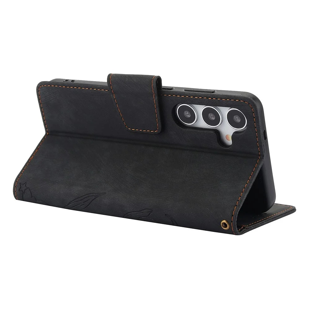 SY-001 For Samsung Galaxy S25 Case Flower Butterfly Leather Wallet Phone Cover with Hand Strap - Black - 4