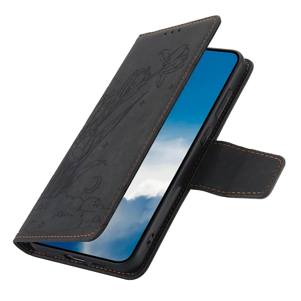 SY-001 For Samsung Galaxy S25 Case Flower Butterfly Leather Wallet Phone Cover with Hand Strap - Black - 5