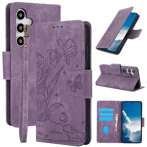 SY-001 For Samsung Galaxy S25+ Case Flower Butterfly Leather Wallet Phone Cover with Hand Strap - Purple - 1