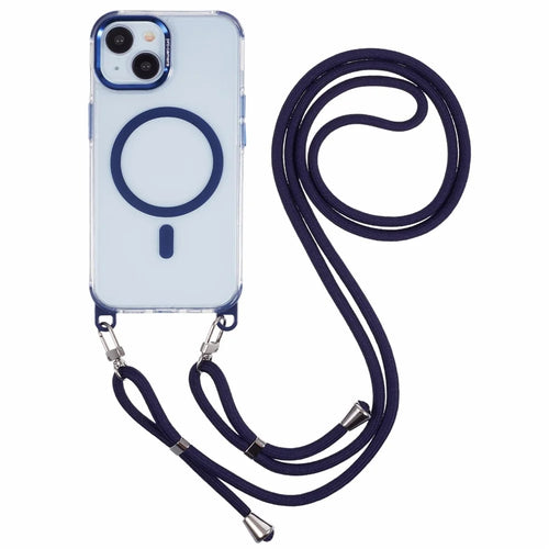 For iPhone 14 Clear Case Compatible with MagSafe Shockproof PC+TPU Phone Cover with 150cm Long Lanyard - Blue - 1