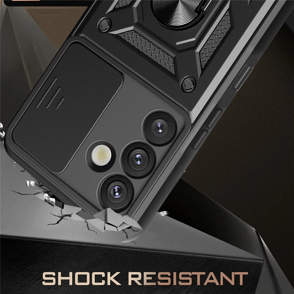 For Samsung Galaxy S25+ Case with Slide Camera Lid PC+TPU Kickstand Phone Cover - Black - 2