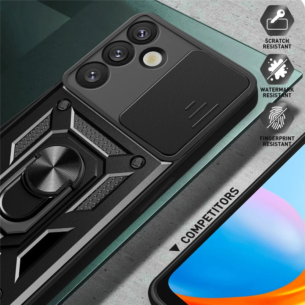 For Samsung Galaxy S25 Case with Slide Camera Lid PC+TPU Kickstand Phone Cover - Blue - 3