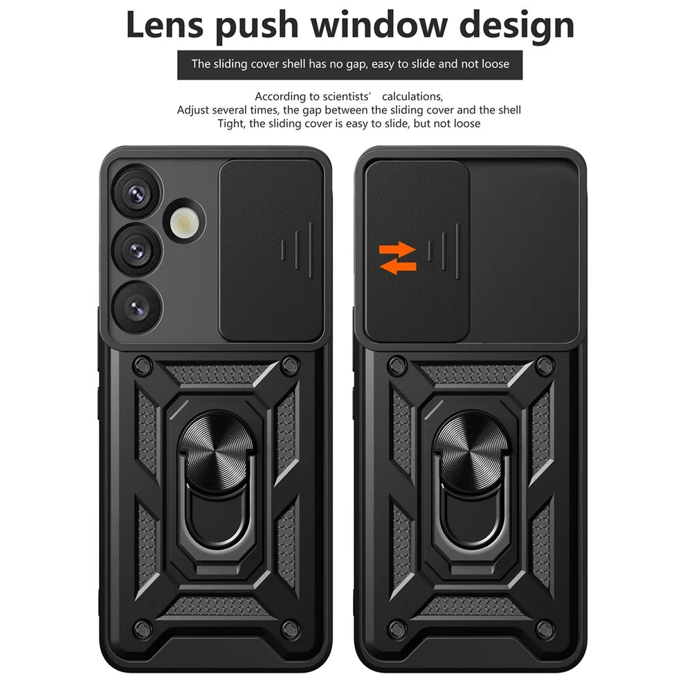 For Samsung Galaxy S25 Case with Slide Camera Lid PC+TPU Kickstand Phone Cover - Blue - 7