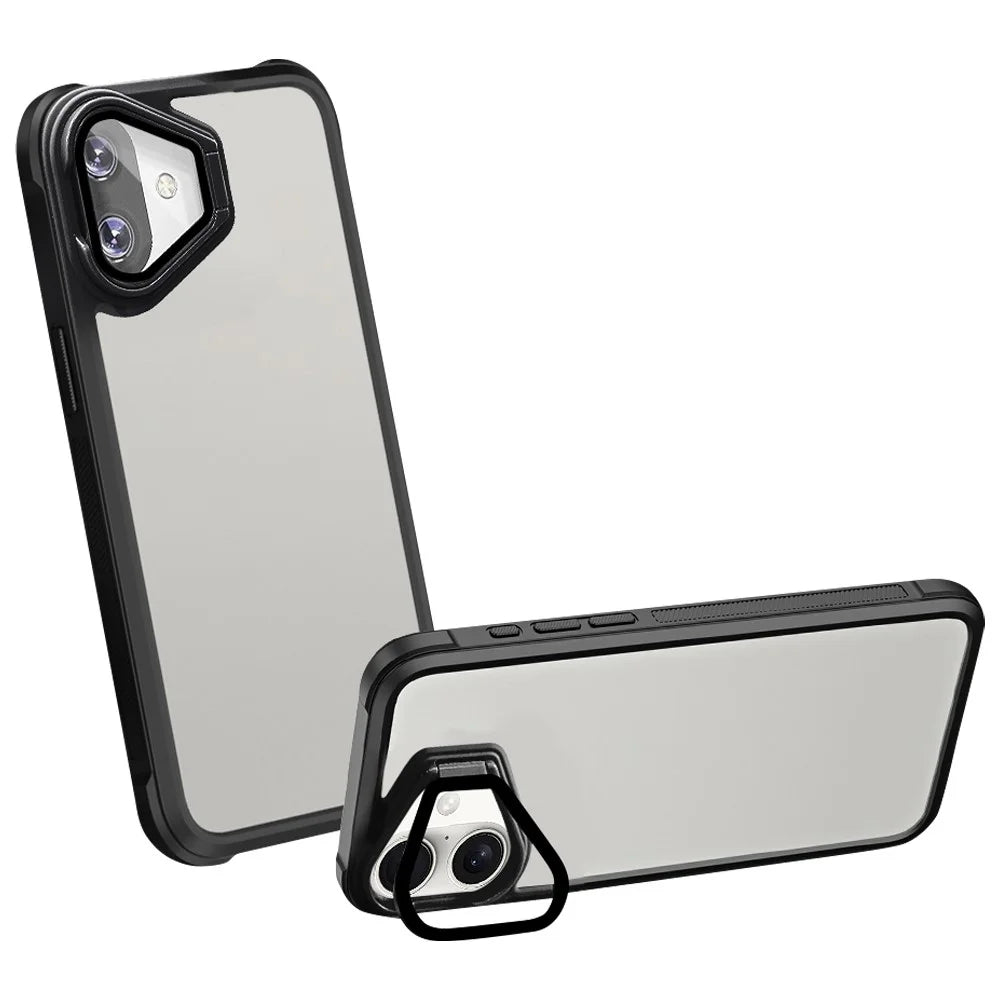 For iPhone 16 Plus Case with Lens Cover Kickstand Skin-Touch PC+TPU Phone Back Cover - Black - 1