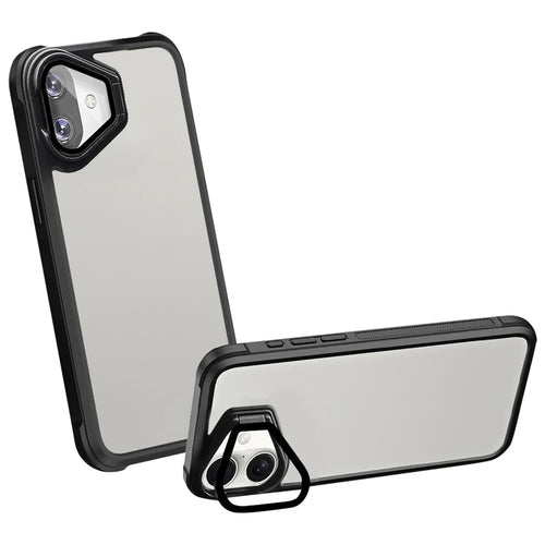 For iPhone 16 Plus Case with Lens Cover Kickstand Skin-Touch PC+TPU Phone Back Cover - Black - 1