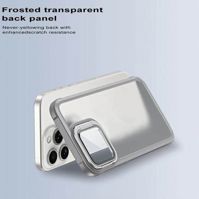 For iPhone 15 Pro Max Case with Lens Cover Kickstand Skin-Touch PC+TPU Phone Back Cover - Grey - 3