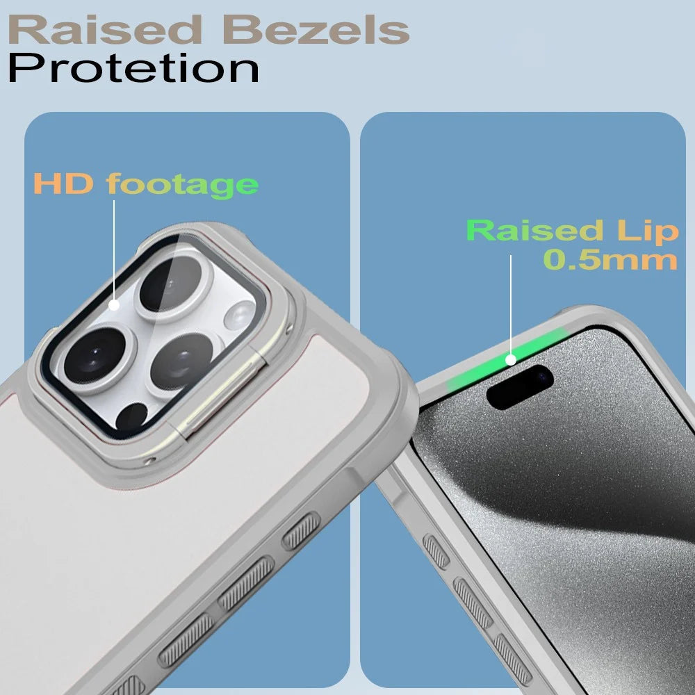 For iPhone 16 Pro Case with Lens Cover Kickstand Skin-Touch PC+TPU Phone Back Cover - Grey - 5