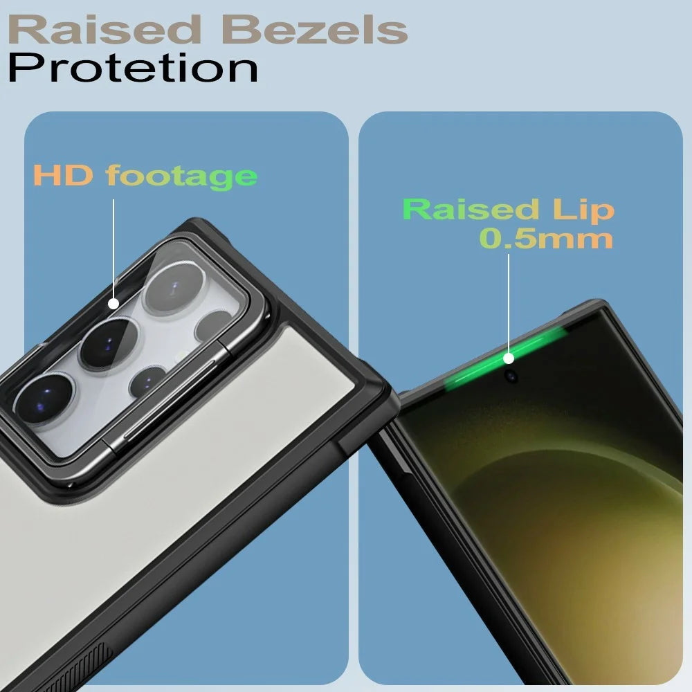 For Samsung Galaxy S23 Ultra Case with Lens Cover Kickstand Skin-Touch PC+TPU Phone Back Cover - Black - 5