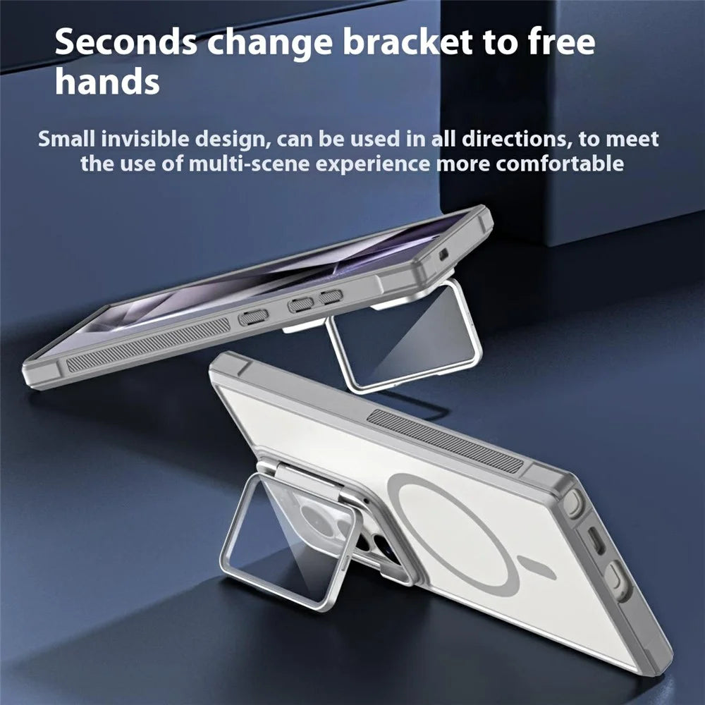 For Samsung Galaxy S24 Ultra Magnetic Case Lens Cover Kickstand Matte Back Cover - Grey - 3