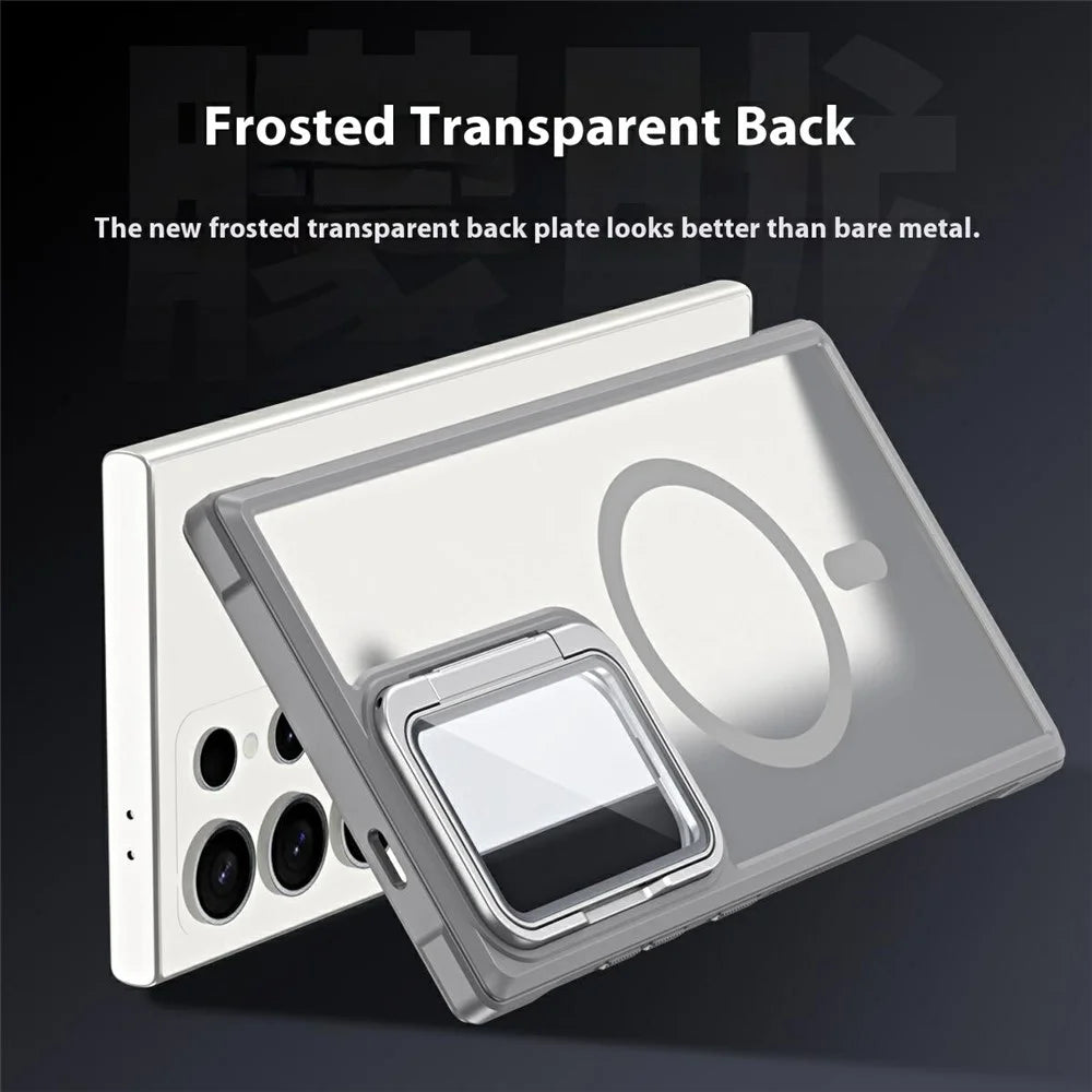 For Samsung Galaxy S24 Ultra Magnetic Case Lens Cover Kickstand Matte Back Cover - Grey - 5