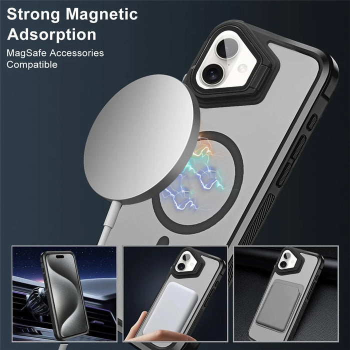 For iPhone 16 Plus Case Compatible with MagSafe Lens Cover Kickstand Matte Back Cover - Black - 2