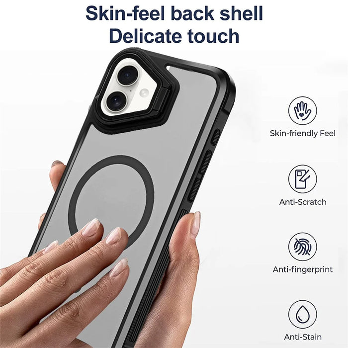 For iPhone 16 Plus Case Compatible with MagSafe Lens Cover Kickstand Matte Back Cover - Black - 3