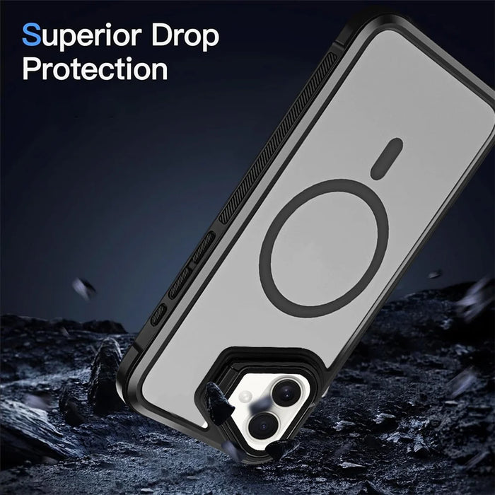 For iPhone 16 Plus Case Compatible with MagSafe Lens Cover Kickstand Matte Back Cover - Black - 4