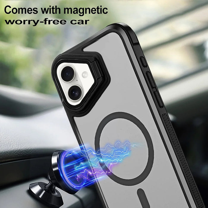 For iPhone 16 Plus Case Compatible with MagSafe Lens Cover Kickstand Matte Back Cover - Black - 5