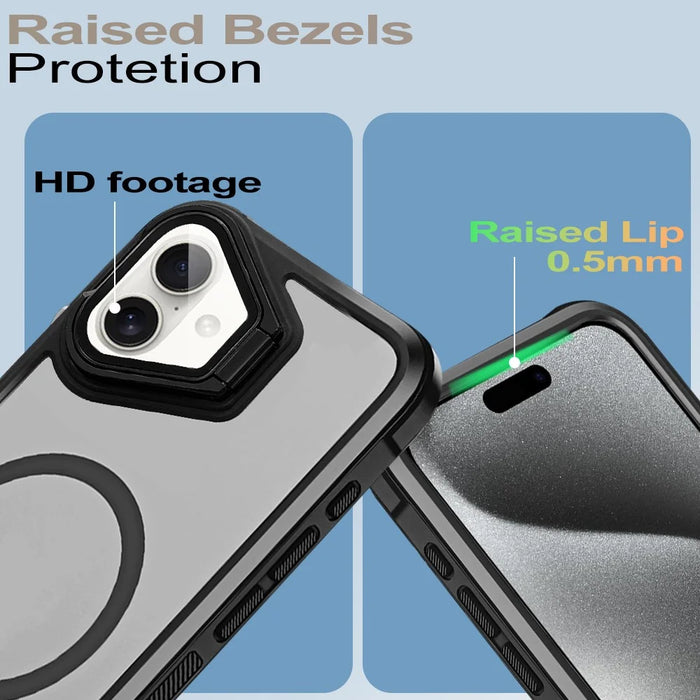 For iPhone 16 Plus Case Compatible with MagSafe Lens Cover Kickstand Matte Back Cover - Black - 6