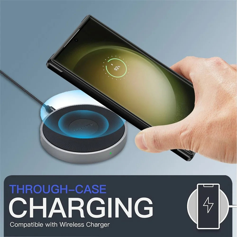 For Samsung Galaxy S23 Ultra Magnetic Case Lens Cover Kickstand Matte Back Cover - Black - 4