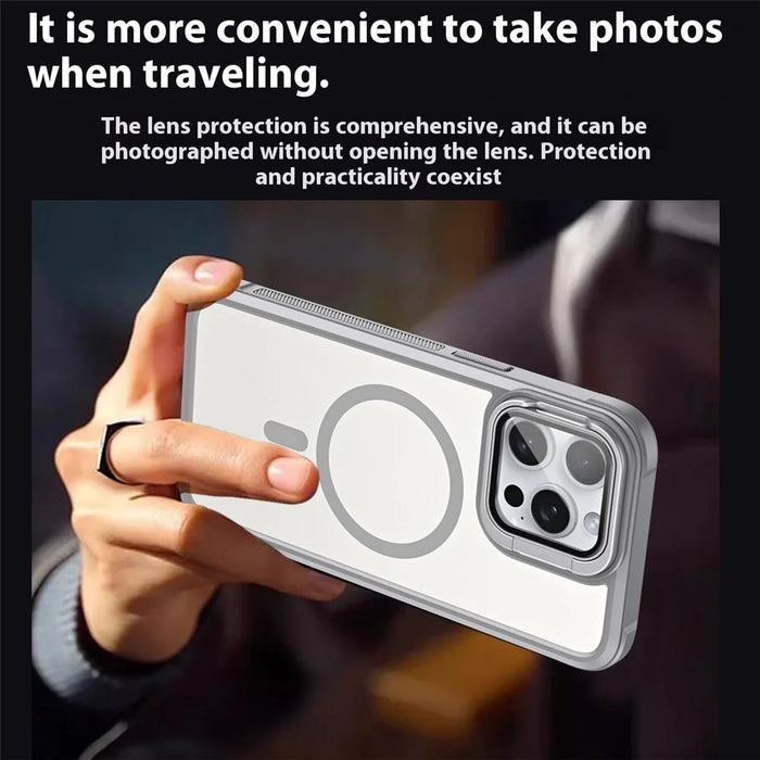 For iPhone 16 Pro Max Compatible with MagSafe Lens Cover Kickstand Matte Back Cover - Grey - 4