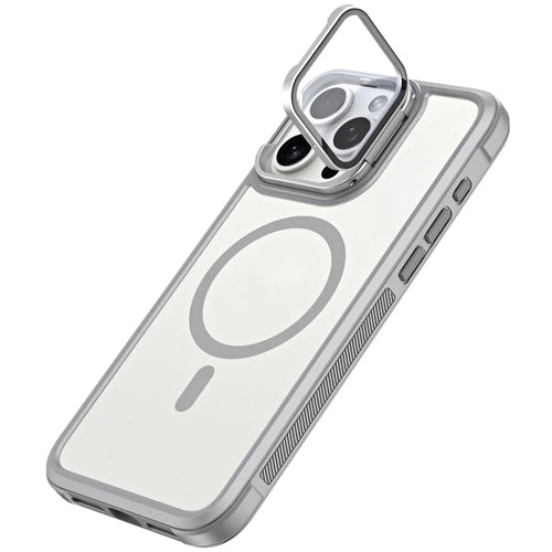 For iPhone 15 Pro Compatible with MagSafe Lens Cover Kickstand Matte Back Cover - Grey - 1