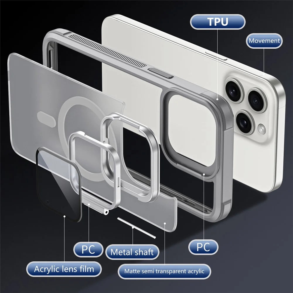 For iPhone 15 Pro Compatible with MagSafe Lens Cover Kickstand Matte Back Cover - Grey - 6