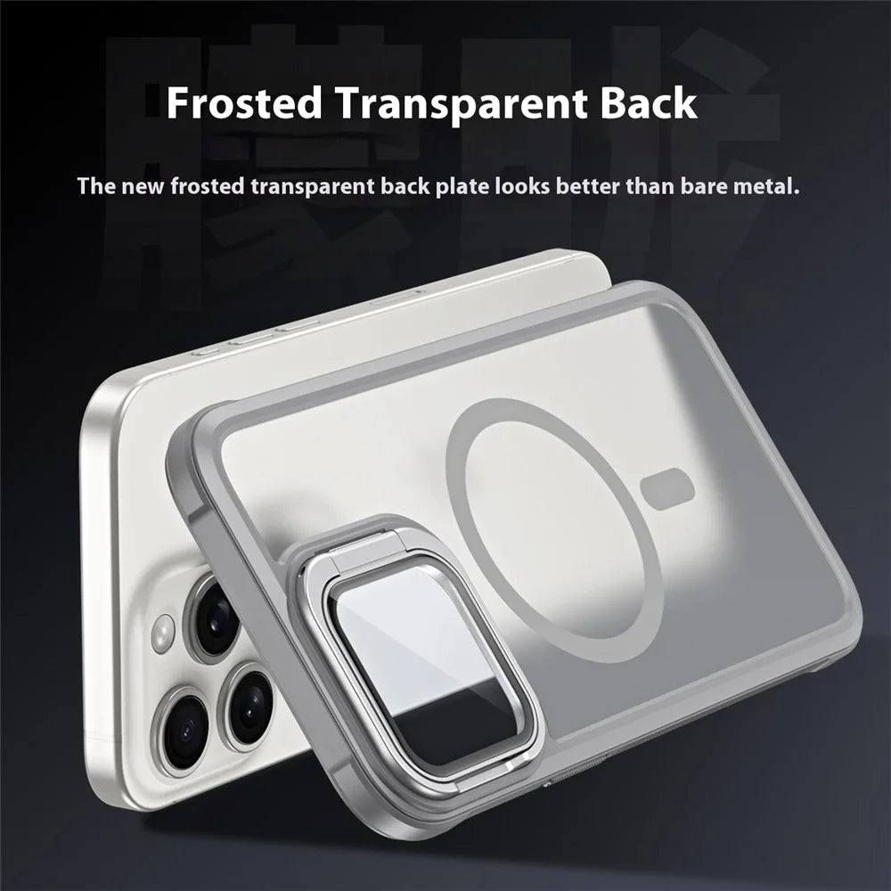 For iPhone 16 Pro Compatible with MagSafe Lens Cover Kickstand Matte Back Cover - Grey - 5