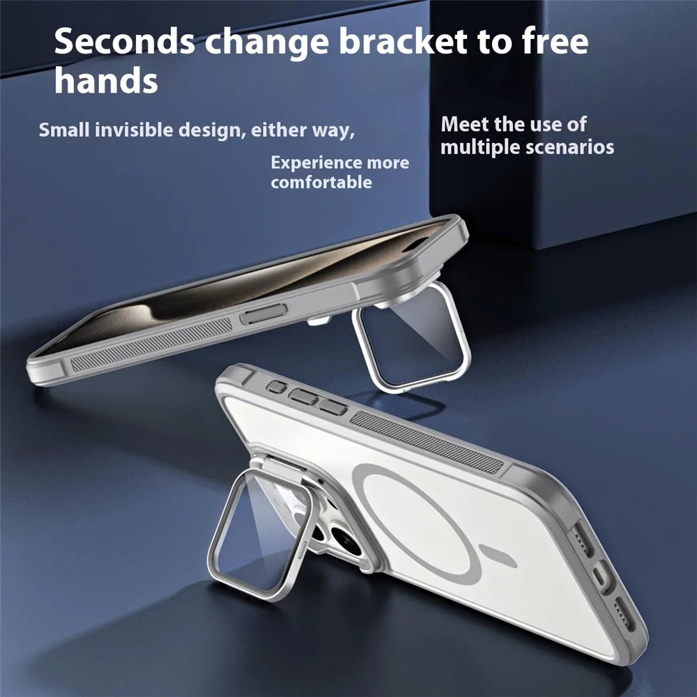 For iPhone 15 Pro Max Compatible with MagSafe Lens Cover Kickstand Matte Back Cover - Grey - 3