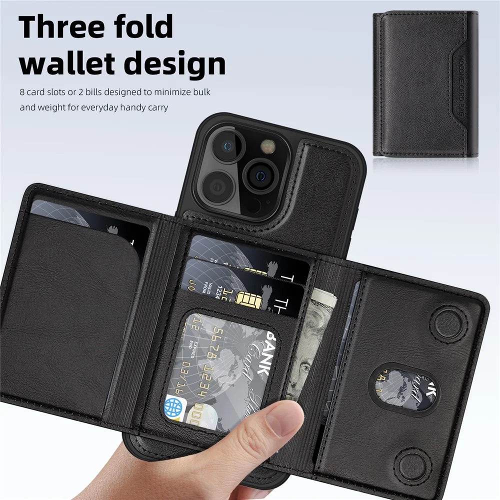 For iPhone 16 Pro Max Magnetic Case Leather Back Phone Cover with Detachable Card Bag - Black - 2