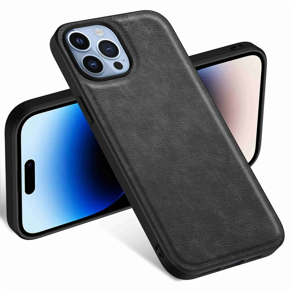 For iPhone 14 Pro Retro PU Leather Coated TPU+PC Phone Cover Impact Resistant Back Protective Case - Black - 2
