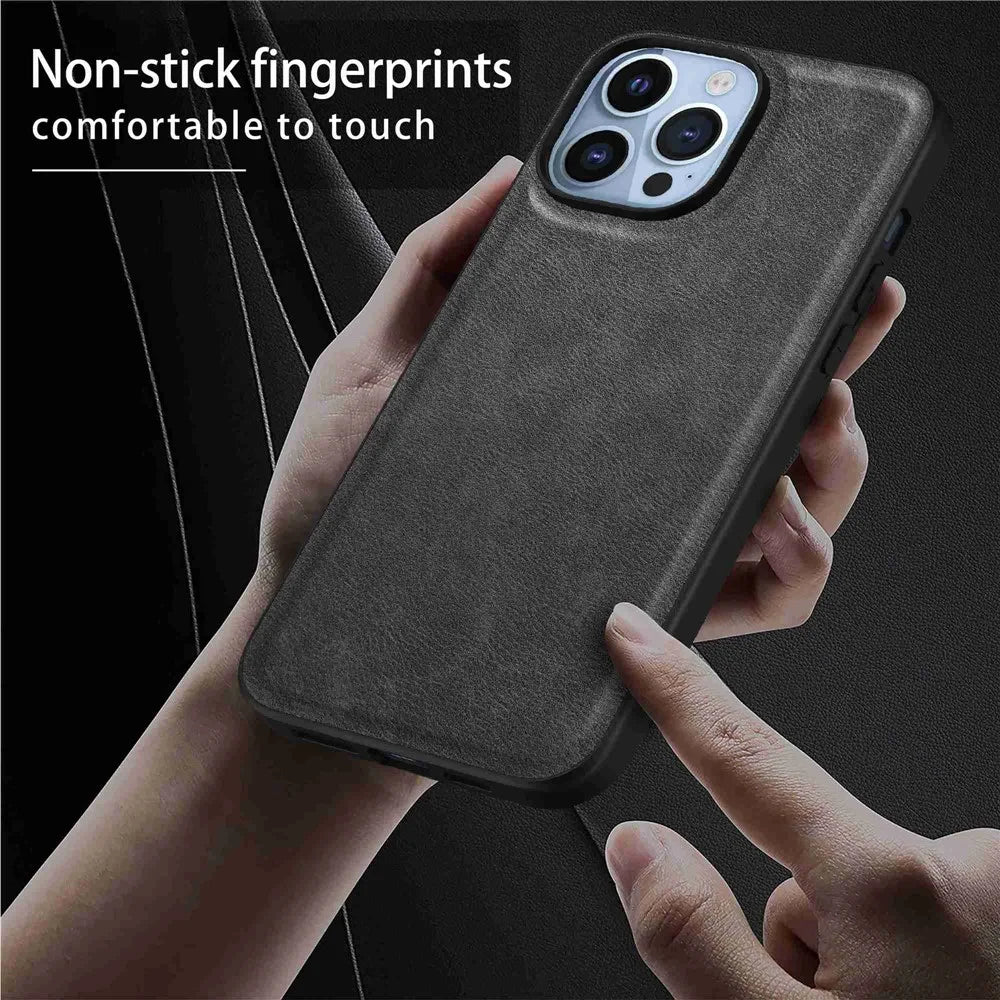 For iPhone 14 Pro Retro PU Leather Coated TPU+PC Phone Cover Impact Resistant Back Protective Case - Black - 5