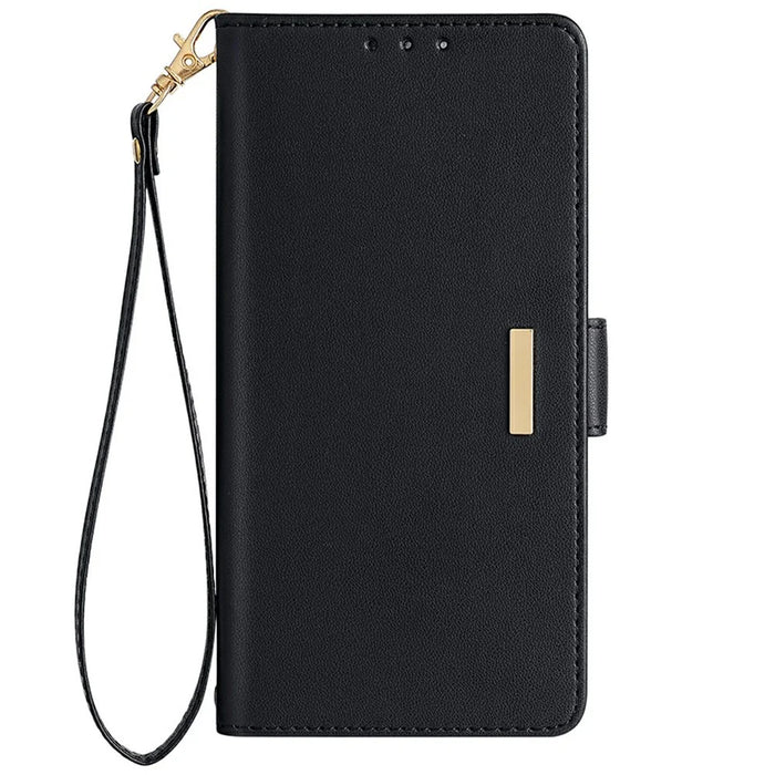 For OnePlus Ace 3 5G  /  12R 5G Leather Wallet Case RFID Blocking Stand Cover with Hand Strap - Black - 5