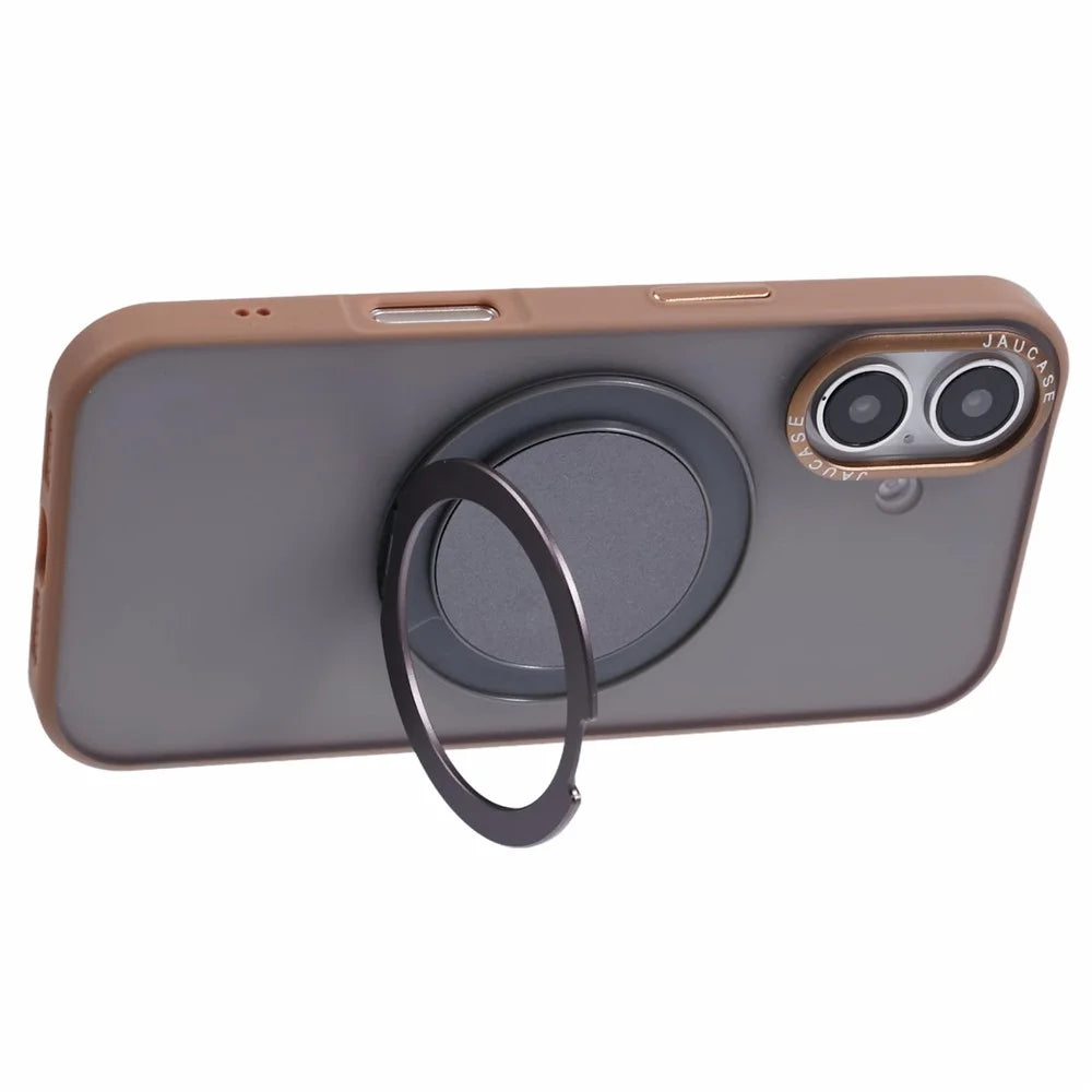 JAUCASE For iPhone 16 Case Rotary Kickstand PC+TPU Phone Cover Compatible with MagSafe - Gold - 4