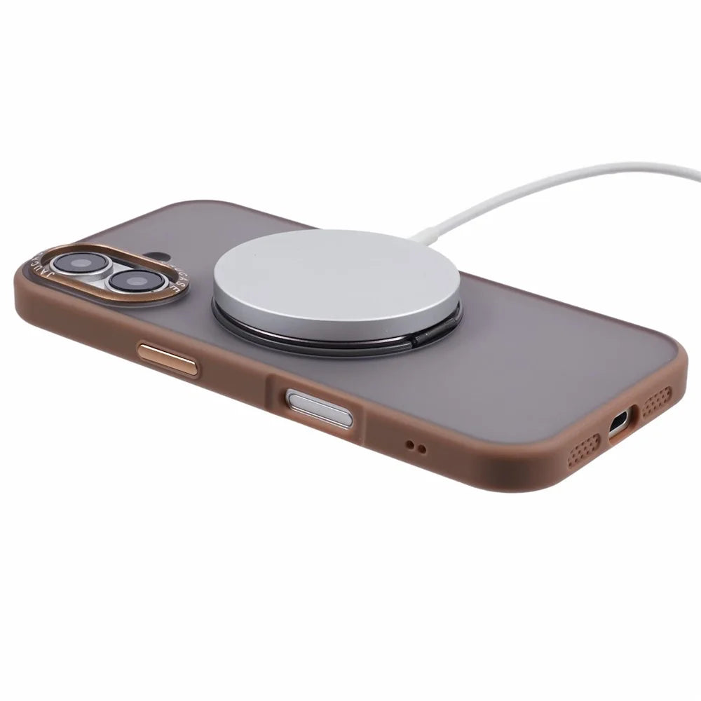 JAUCASE For iPhone 16 Case Rotary Kickstand PC+TPU Phone Cover Compatible with MagSafe - Gold - 5