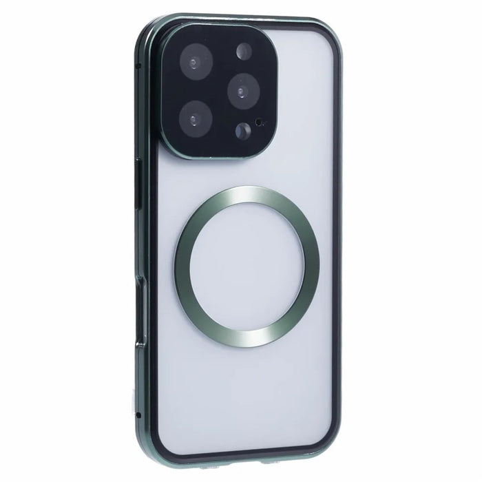 For iPhone 16 Pro Case Double Sides Tempered Glass Phone Cover Compatible with MagSafe Full Protector - Green - 4