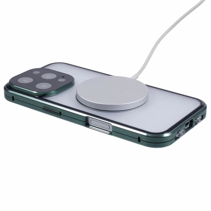 For iPhone 16 Pro Case Double Sides Tempered Glass Phone Cover Compatible with MagSafe Full Protector - Green - 5