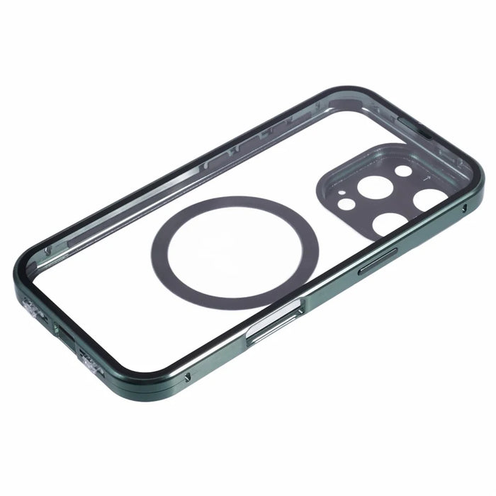 For iPhone 16 Pro Case Double Sides Tempered Glass Phone Cover Compatible with MagSafe Full Protector - Green - 6