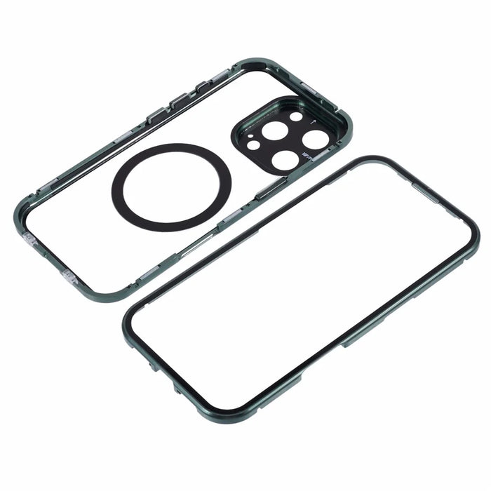 For iPhone 16 Pro Case Double Sides Tempered Glass Phone Cover Compatible with MagSafe Full Protector - Green - 7