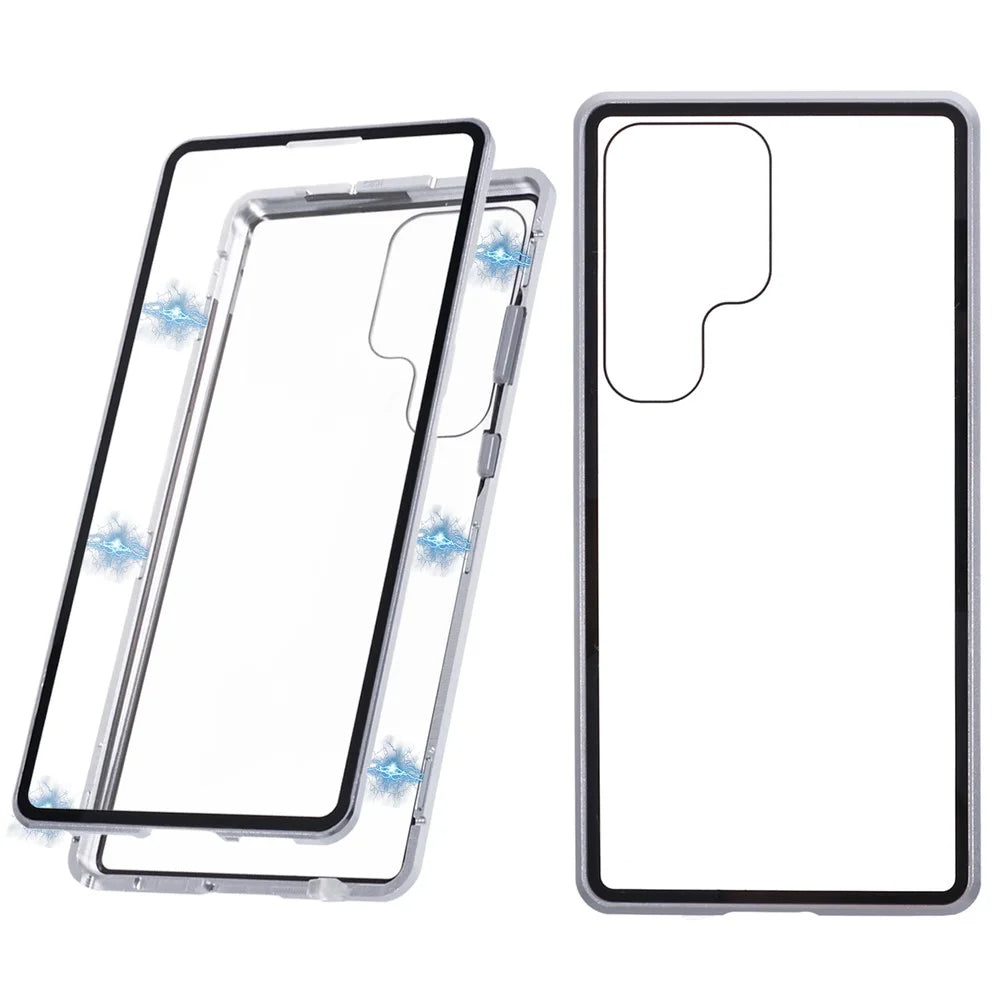 For Samsung Galaxy S25 Ultra Full Body Case Magnetic Tempered Glass Double-Sided Phone Case - Silver - 1