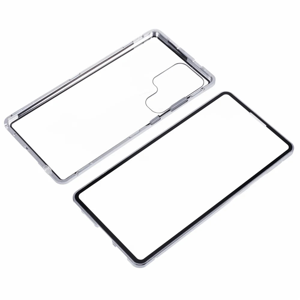 For Samsung Galaxy S25 Ultra Full Body Case Magnetic Tempered Glass Double-Sided Phone Case - Silver - 3