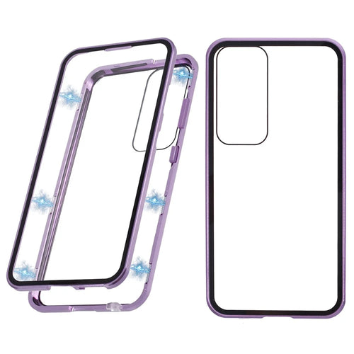 For Samsung Galaxy S25 Full Body Case Magnetic Tempered Glass Double-Sided Phone Case - Purple - 1