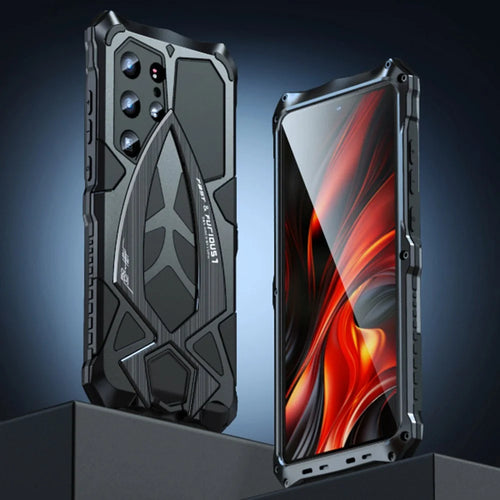 LUPHIE For Samsung Galaxy S24 Ultra Case Sports Car Design Shockproof Metal+TPU Phone Cover with Screen Protector - Black - 1
