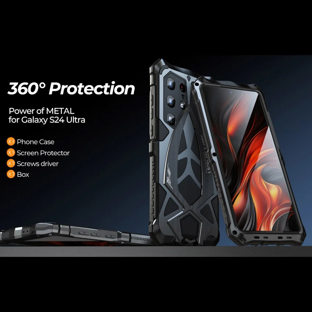 LUPHIE For Samsung Galaxy S24 Ultra Case Sports Car Design Shockproof Metal+TPU Phone Cover with Screen Protector - Black - 4