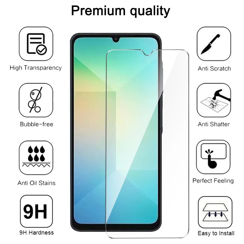 For Samsung Galaxy A06 4G Case TPU Clear Phone Cover + 3PCS Tempered Glass Screen Film 2.5D Arc Edge - 2